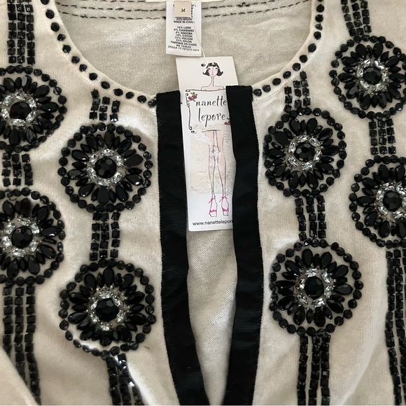 Nanette Lepore Cream and Black Beaded Sweater - Picture 4 of 5
